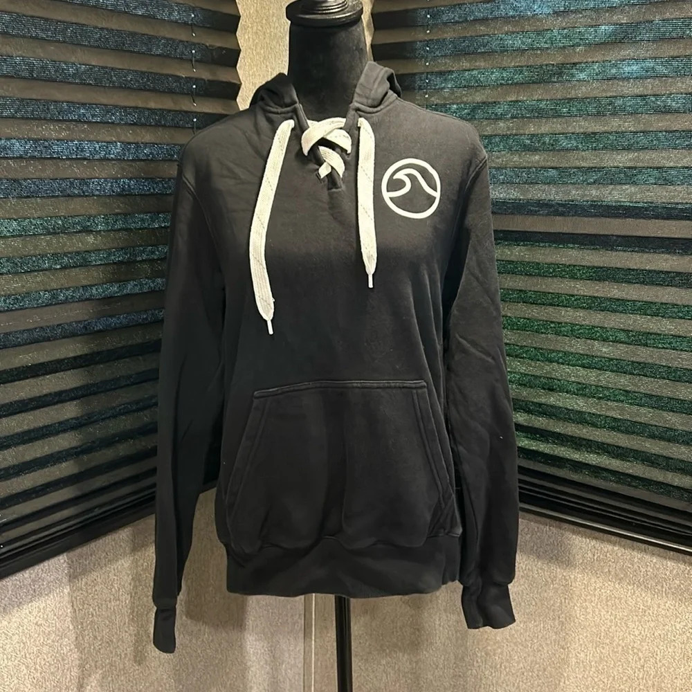Sport Tek Women’s Black Graphic Hoodie Lace Front Salty on Hood Size XS